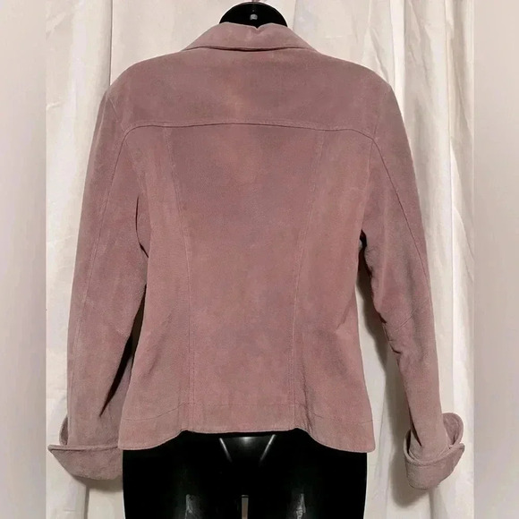 Live a Little EUC Women's Sz M 100% Leather Suede Dusty Rose Snap Front Blazer - Picture 3 of 5